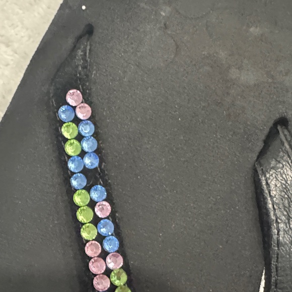 Yellow Box Black Sandals with Colorful Rhinestones - Picture 2 of 5